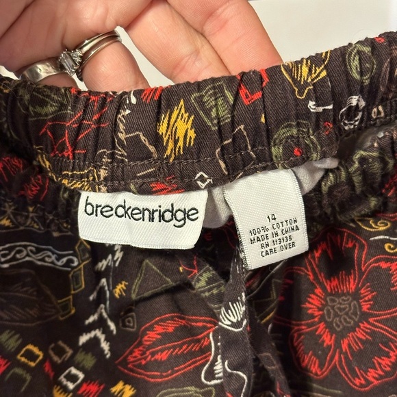 Brown Pull On Adjustable Fun Patterned Pants Size 14 Breckenridge Culottes A10 - Picture 8 of 9